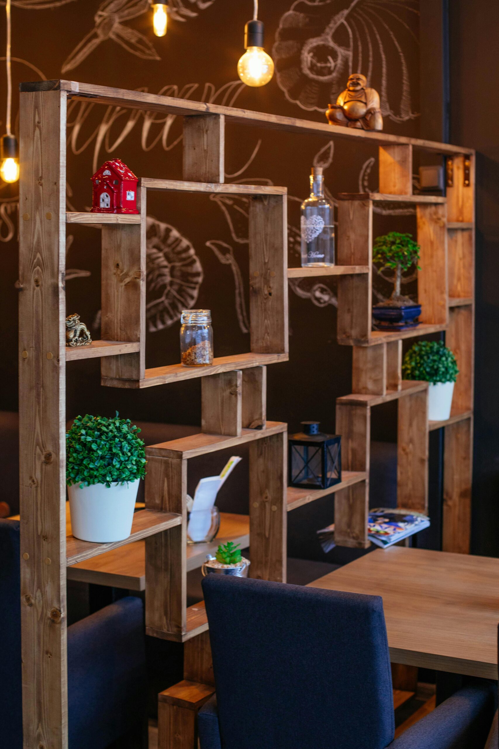 wooden storage rack with multiple shelves for organizing items